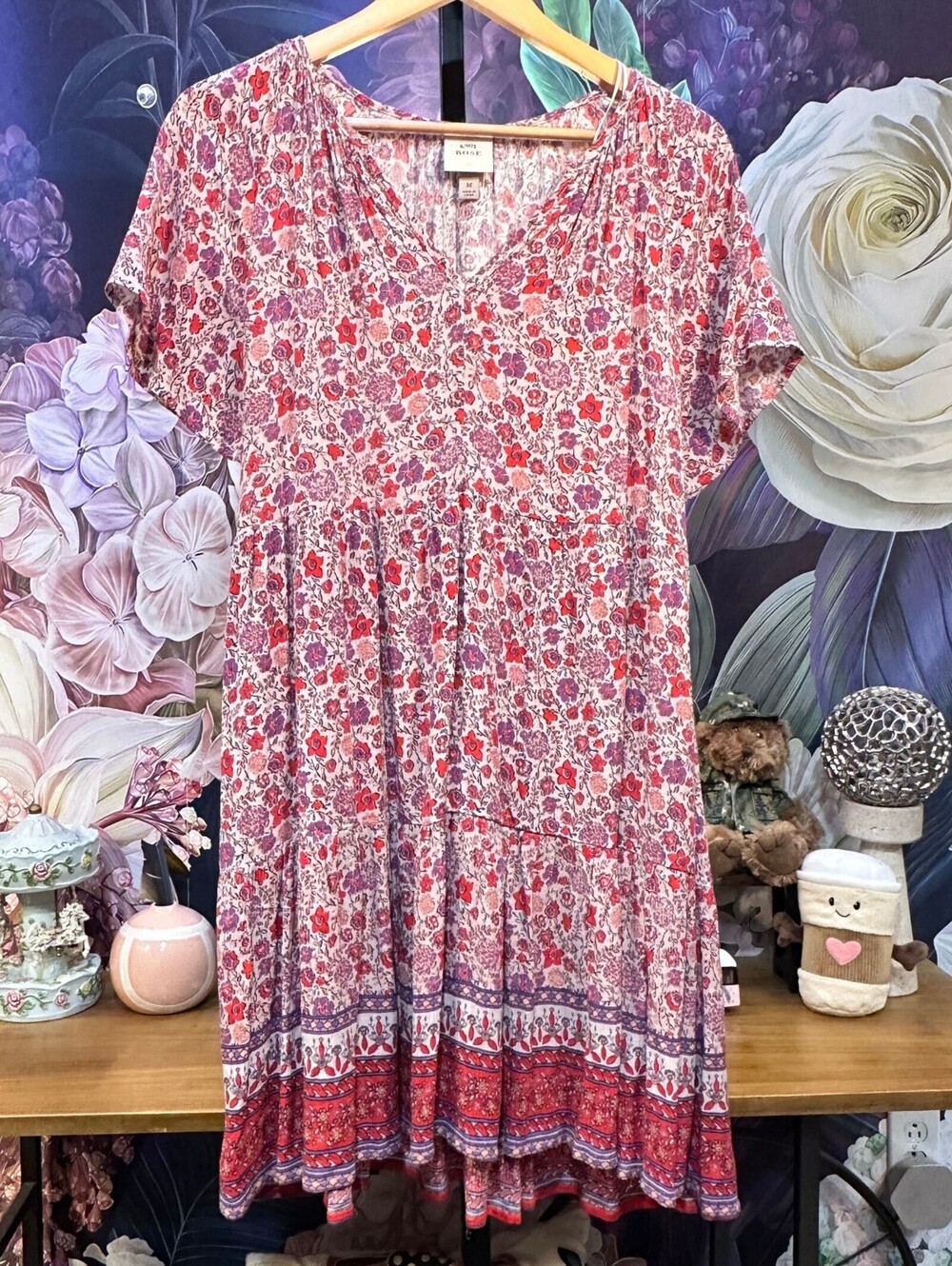 Knox Rose M Floral Print V-Neck Boho Dress Romantic Cottagecore Shabby Chic